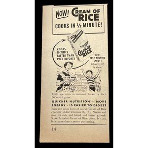 Cream of Rice Cereal Print Ad Vintage 1955 Cooks Faster Breakfast Kitchen Decor